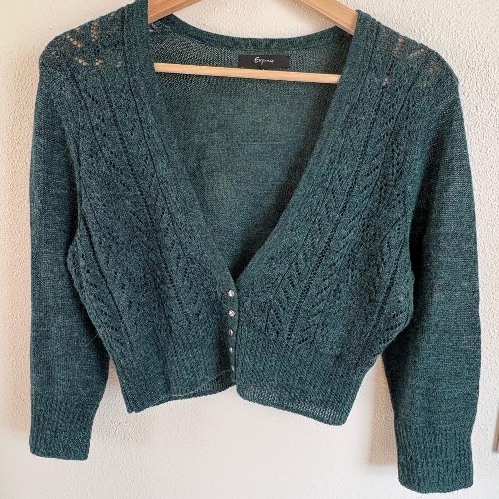 Express Emerald Green Metallic Knit Cardigan